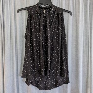 Free People Top Women's M Sleeveless Tie Neck Black Sheer Boho Mature Office